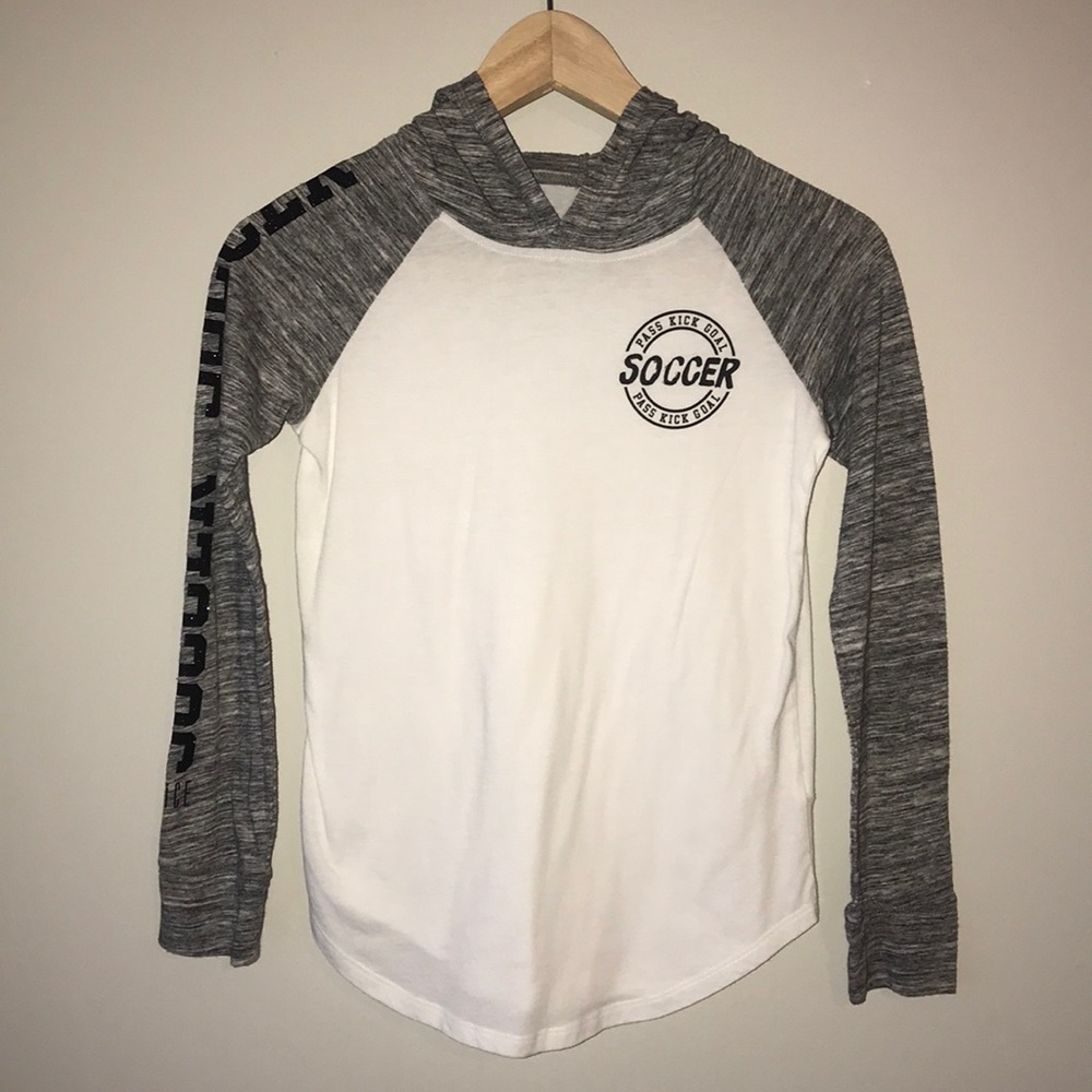 Justice long sleeve soccer shirt w/ hood sz. 10